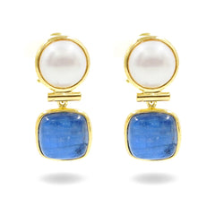Earrings with kyanite, pearl