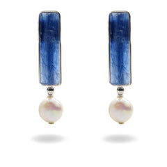 Earrings with kyanite and pearl