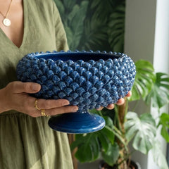 Caltagirone Ceramic Pine Cone Pedestal Stand Ø 25/33 cm – Deep Blue