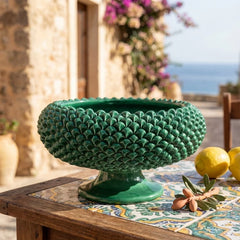 Caltagirone Ceramic Pine Cone Pedestal Stand Ø 25/33 cm – Emerald Green