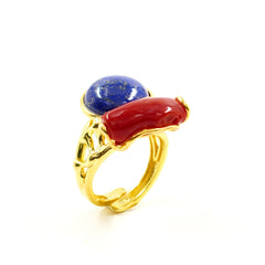 Coral and lapis ring