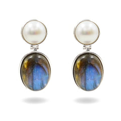 Earrings with pearl and labradorite