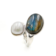 Pearl and labradorite ring