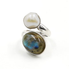 Pearl and labradorite ring